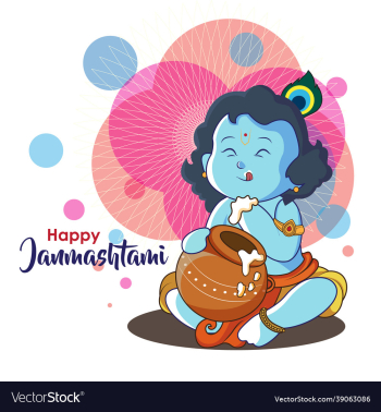 in the poster little krishna eating curd from pots