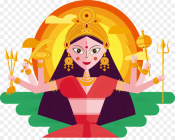 India Durga Puja Navaratri Thai Pongal Diwali - Vector six-armed goddess 