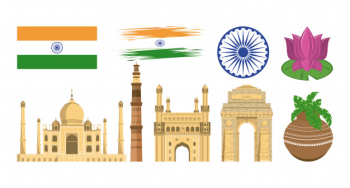 India set of monuments and emblems icons Free Vector