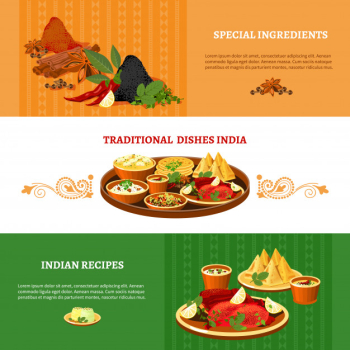 Indian cuisine flat banners set Indian cuisine flat banners set