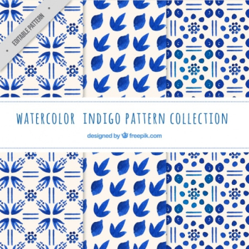 Indigo patterns, watercolor Indigo patterns, watercolor