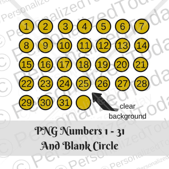 Individual PNG Images Gold and Black Circled Numbers 1 31 | PNGio