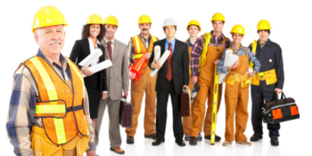 Industrial workers people. Isolated over white background