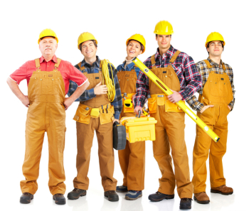 Industrial workers people. Isolated over white background