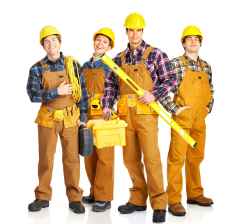 Industrial workers people. Isolated over white background