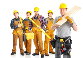 Industrial workers people. Isolated over white background