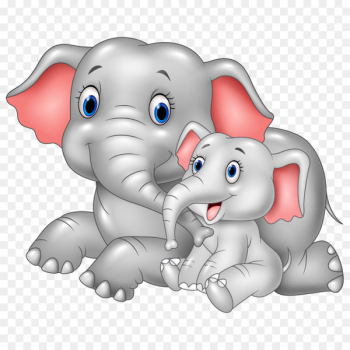 Infant Cartoon Mother Illustration - Gray elephant Infant Cartoon Mother Illustration - Gray elephant