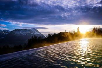 Infinity Pool Near the Forest during Golden Hour