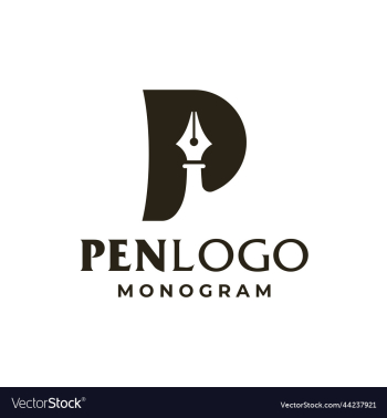 initial letter p with pen writer logo design initial letter p with pen writer logo design