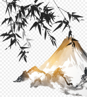 Ink wash painting Bamboo Japanese painting - Japan Ink Bamboo mountain 