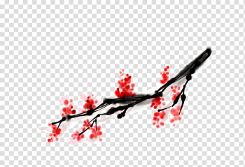 Ink wash painting Plum blossom Ink brush Chinoiserie Chinese painting, Plum flower transparent background PNG clipart