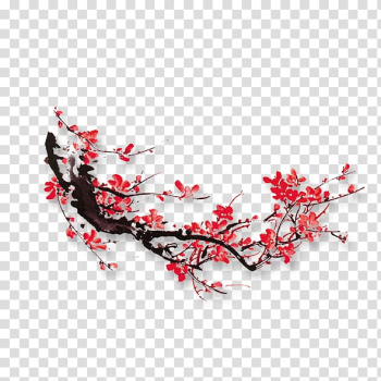 Ink wash painting Plum blossom Ink brush, Plum flower transparent background PNG clipart