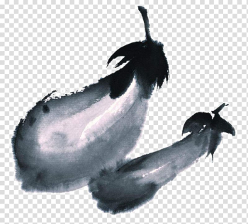 Ink wash painting Vegetable Watercolor painting Chinese painting, Ink eggplant transparent background PNG clipart