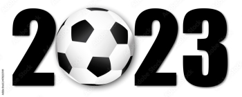 Inscription 2023 with soccer ball. Banner design. Sport concept. Logo art. Flat style. Vector illustration. Stock image. 
