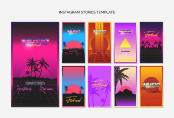 Instagram stories template collection for 80s music festival Free Psd