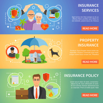 Insurance service 3 flat banners set Insurance service 3 flat banners set
