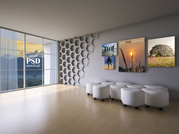 Interior design living room with frame mockup and view mockup