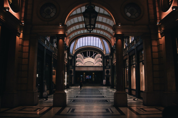 Interior Of A Marbled Floor Building With Columns And Arches Interior Of A Marbled Floor Building With Columns And Arches