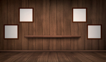 Interior of wooden room with shelf and frames Free Vector Interior of wooden room with shelf and frames Free Vector