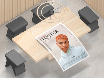 Interior Poster Placing on Wooden Table Mockup - Poster Mockup