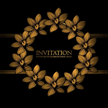 Invitation template with golden floral wreath