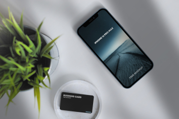iPhone 12 Pro Max & Business Card Free Mockup iPhone 12 Pro Max & Business Card Free Mockup