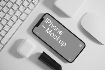 iPhone with Accessories Mockup iPhone with Accessories Mockup