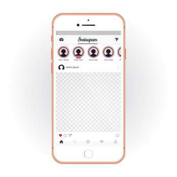 IPhone with mobile UI kit Instagram. Smartphone mockup and chat app