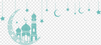 Islam Eid al-Fitr Ramadan Quran, Green Moon church ornaments, crescent moon illustration, blue, text, poster png