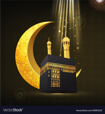 islamic background with golden moon and kaba