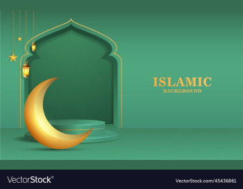 islamic background with hanging lantern moon podiu