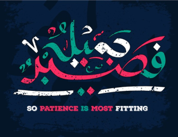 Islamic calligraphy from the Koran, Sura Yusuf, ayat 18. means patience is most fitting.