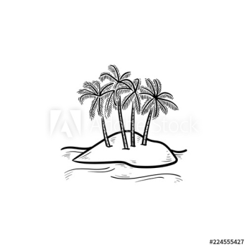 Island with palm trees hand drawn outline doodle icon Island with palm trees hand drawn outline doodle icon