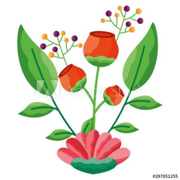 Isolated flowers with leaves ornament design Isolated flowers with leaves ornament design