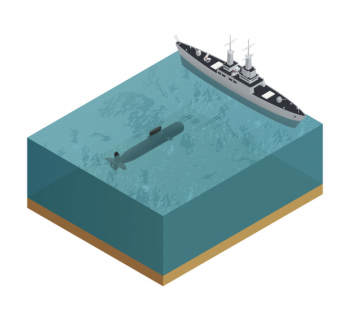 Isometric 3d military boats composition with cut piece of sea with a submarine and a boat vector illustration Free Vector