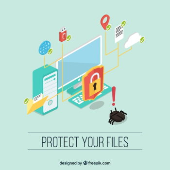 Isometric background with colored security objects