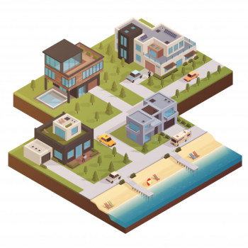 Isometric building estate composition Free Vector