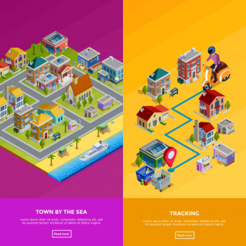 Isometric city banners Isometric city banners
