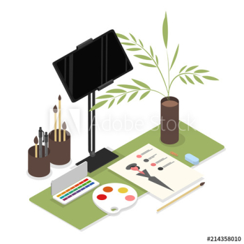 Isometric designer workplace Isometric designer workplace
