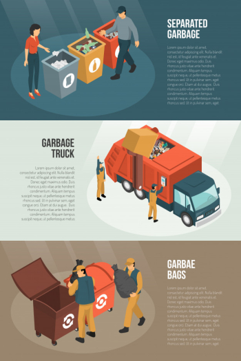 Isometric garbage recycling horizontal banner set Free Vector