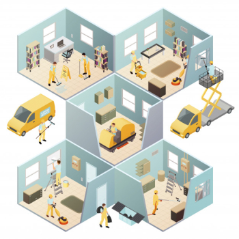 Isometric industrial cleaning colored composition Free Vector Isometric industrial cleaning colored composition Free Vector