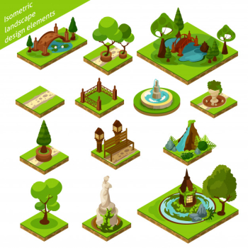 Isometric landscape design elements Isometric landscape design elements