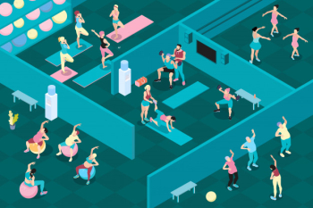 Isometric men and women at different sports classes in gym Free Vector