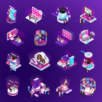 Isometric online education element collection Free Vector Isometric online education element collection Free Vector