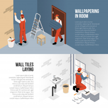 Isometric renovation banners Free Vector Isometric renovation banners Free Vector