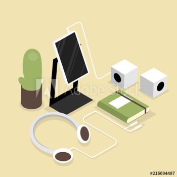Isometric student workplace Isometric student workplace