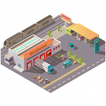 Isometric warehouse and petrol station Free Vector Isometric warehouse and petrol station Free Vector