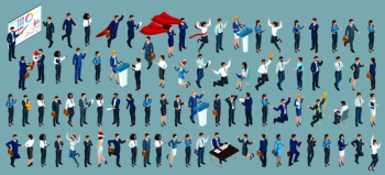 Isometry is a large set of businessmen and business ladies. 3d lawyers, economists, presidents, bank employees and entrepreneurs with different gestures and emotions