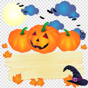 Jack-o'-lantern Calabaza Pumpkin , Pumpkin and maple leaf on a wooden plaque transparent background PNG clipart