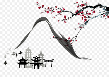 Japan Ink wash painting Fukei - Japanese style ink painting landscape 